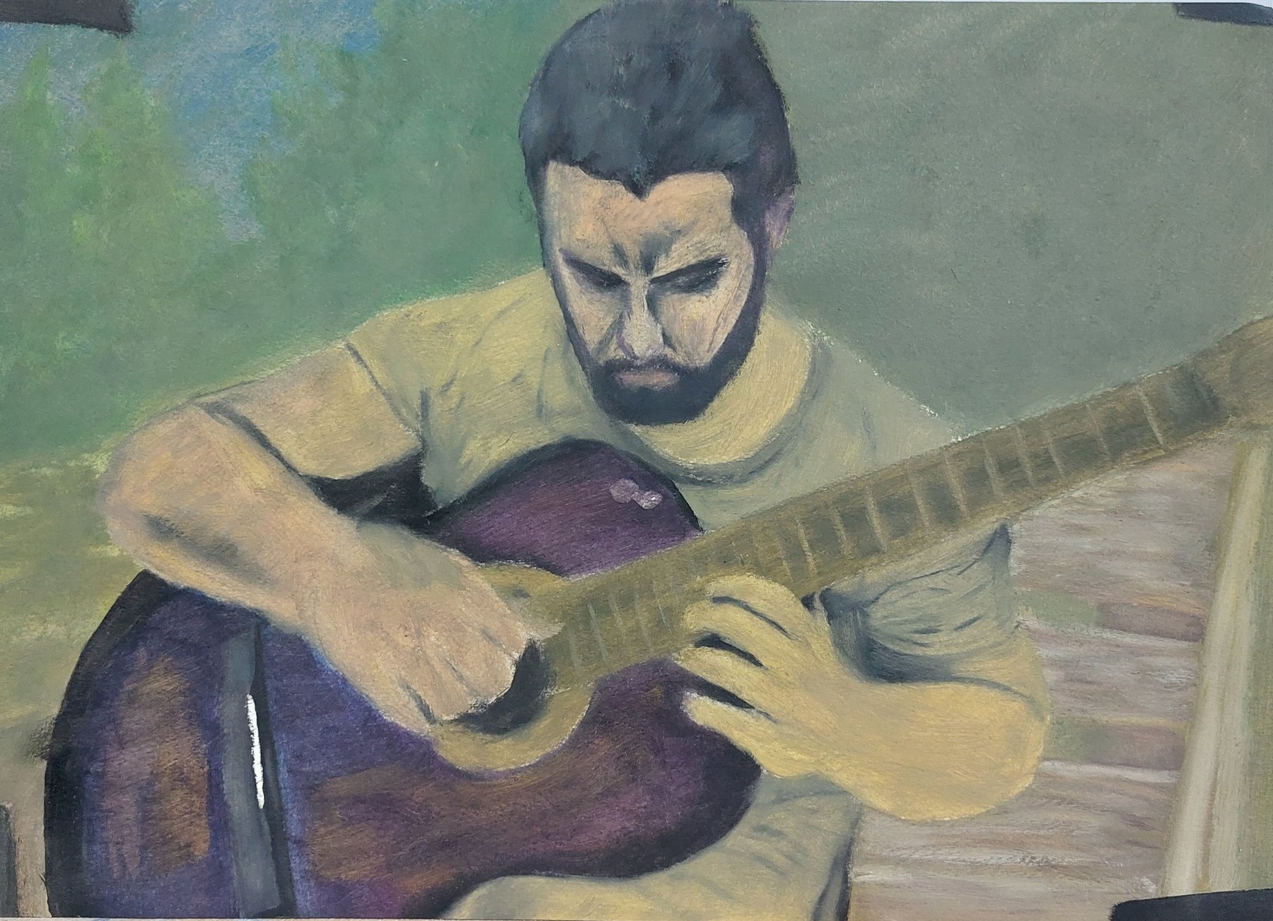 Self-portrait with guitar